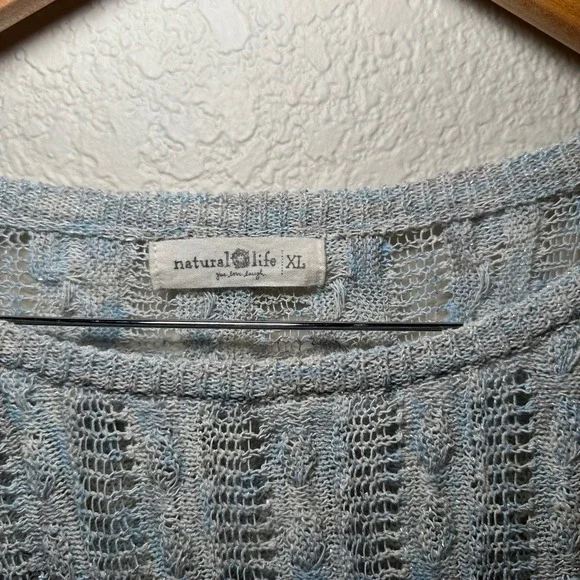 Natural Life Women XL Sweater Chunky Open Knit Sheer Shimmer Crop Festival Boho - Picture 3 of 6